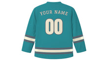 Load image into Gallery viewer, Cleveland Original Hockey Jersey in Lake Erie Teal, back view with your name and number