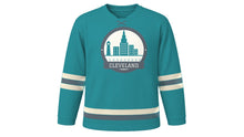 Load image into Gallery viewer, Cleveland Original Hockey Jersey in Lake Erie Teal, front view – custom name and number