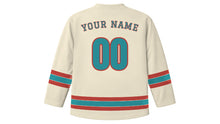 Load image into Gallery viewer, Cleveland Original Hockey Jersey in Lakeshore Limestone, back view with your name and number