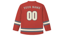 Load image into Gallery viewer, Cleveland Original Hockey Jersey in Lighthouse Red, back view with your name and number