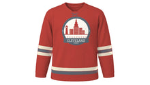 Load image into Gallery viewer, Cleveland Original Hockey Jersey in Lighthouse Red, front view – custom name and number