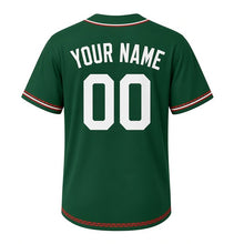 Load image into Gallery viewer, Cobblestone Alley Milwaukee Baseball Jersey in Ivy Green, back view with your name and number – custom block name and number with brick-stripe sleeves