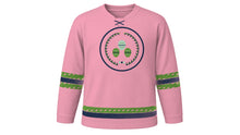 Load image into Gallery viewer, Cold Food Festival Original Hockey Jersey in Peach Blossom Pink, front view – custom name and number