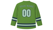 Load image into Gallery viewer, Cold Food Festival Original Hockey Jersey in Willow Green, back view with your name and number