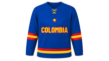 Load image into Gallery viewer, Colombia Original Hockey Jersey in Blue, front view – custom name and number