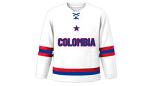 Load image into Gallery viewer, Colombia Original Hockey Jersey in White, front view – custom name and number