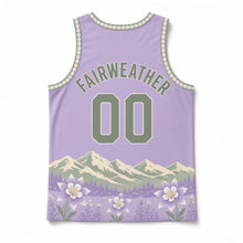 Load image into Gallery viewer, Colorado Columbine Meadow Original Basketball Jersey in Columbine Lavender, back view with your name and number