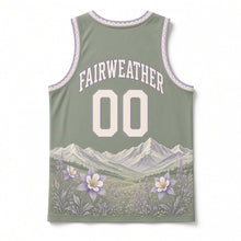Load image into Gallery viewer, Colorado Columbine Meadow Original Basketball Jersey in Meadow Sage, back view with your name and number