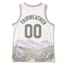 Load image into Gallery viewer, Colorado Columbine Meadow Original Basketball Jersey in Meadow White, back view with your name and number