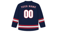 Load image into Gallery viewer, Columbus Day Original Hockey Jersey in Navy, back view with your name and number