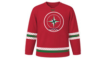 Load image into Gallery viewer, Columbus Day Original Hockey Jersey in Red, front view – custom name and number