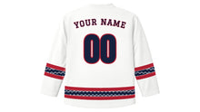 Load image into Gallery viewer, Columbus Day Original Hockey Jersey in White, back view with your name and number