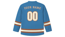 Load image into Gallery viewer, Columbus Original Hockey Jersey in Scioto River Blue, back view with your name and number