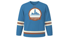 Load image into Gallery viewer, Columbus Original Hockey Jersey in Scioto River Blue, front view – custom name and number