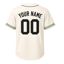 Load image into Gallery viewer, Community Garden Milwaukee Baseball Jersey in Garden Cream, back view with your name and number – custom block name and number with leaf-stripe sleeves