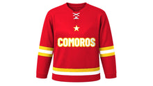 Load image into Gallery viewer, Comoros Original Hockey Jersey in Red, front view – custom name and number