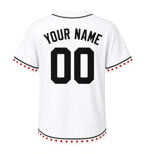 Load image into Gallery viewer, Cookie Jar Milwaukee Baseball Jersey in Sugar Cookie White, back view with your name and number – custom block name and number with dot-pattern sleeves