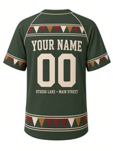 Load image into Gallery viewer, Cooperstown Heritage Baseball Jersey in Forest Green, back view with ballpark bunting hem and your name and number