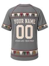 Load image into Gallery viewer, Cooperstown Heritage Baseball Jersey in Slate Gray, back view with ballpark bunting hem and your name and number