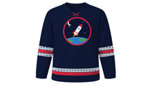 Load image into Gallery viewer, Cosmonautics Day Original Hockey Jersey in Deep Space Navy, front view – custom name and number