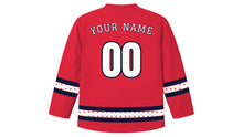 Load image into Gallery viewer, Cosmonautics Day Original Hockey Jersey in Rocket Red, back view with your name and number
