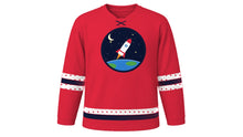 Load image into Gallery viewer, Cosmonautics Day Original Hockey Jersey in Rocket Red, front view – custom name and number