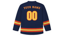 Load image into Gallery viewer, Crayfish Party Original Hockey Jersey in Midnight Blue, back view with your name and number