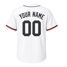 Load image into Gallery viewer, Curling Club Milwaukee Baseball Jersey in Pebbled Ice White, back view with your name and number – custom block name and number with ring-stripe sleeves