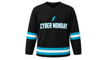 Load image into Gallery viewer, Cyber Monday Original Hockey Jersey in Black, front view – custom name and number