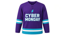 Load image into Gallery viewer, Cyber Monday Original Hockey Jersey in Purple, front view – custom name and number