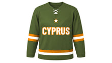 Load image into Gallery viewer, Cyprus Original Hockey Jersey in Olive Green, front view – custom name and number