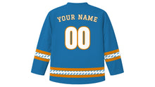 Load image into Gallery viewer, Cyprus Independence Day Original Hockey Jersey in Aegean Blue, back view with your name and number