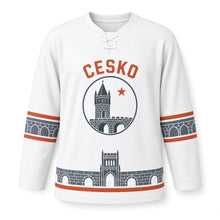 Load image into Gallery viewer, Czechia Bohemian Castle Bridge Original Hockey Jersey in Mist White, front view – custom name and number