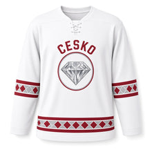 Load image into Gallery viewer, Czechia Crystal Glass Original Hockey Jersey in Clear Crystal, front view – custom name and number