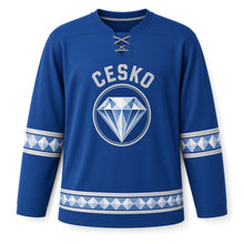 Load image into Gallery viewer, Czechia Crystal Glass Original Hockey Jersey in Cobalt Glass, front view – custom name and number