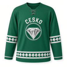 Load image into Gallery viewer, Czechia Crystal Glass Original Hockey Jersey in Emerald Glass, front view – custom name and number