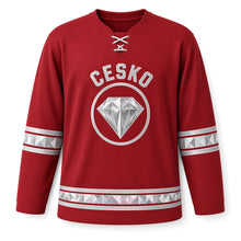 Load image into Gallery viewer, Czechia Crystal Glass Original Hockey Jersey in Ruby Glass, front view – custom name and number