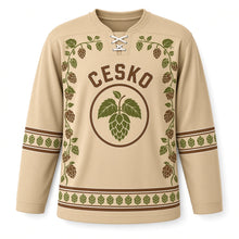 Load image into Gallery viewer, Czechia Hop Field Original Hockey Jersey in Barley Tan, front view – custom name and number