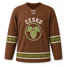Load image into Gallery viewer, Czechia Hop Field Original Hockey Jersey in Malt Brown, front view – custom name and number