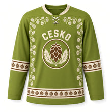 Load image into Gallery viewer, Czechia Hop Field Original Hockey Jersey in Hop Green, front view – custom name and number