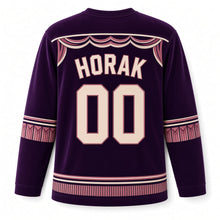 Load image into Gallery viewer, Czechia Marionette Theater Original Hockey Jersey in Velvet Plum, back view with your name and number