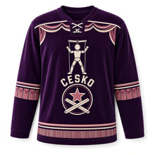 Load image into Gallery viewer, Czechia Marionette Theater Original Hockey Jersey in Velvet Plum, front view – custom name and number