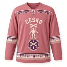 Load image into Gallery viewer, Czechia Marionette Theater Original Hockey Jersey in Footlight Rose, front view – custom name and number