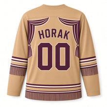 Load image into Gallery viewer, Czechia Marionette Theater Original Hockey Jersey in Puppet Wood, back view with your name and number