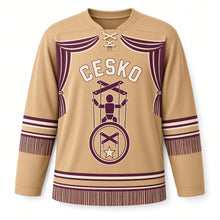 Load image into Gallery viewer, Czechia Marionette Theater Original Hockey Jersey in Puppet Wood, front view – custom name and number