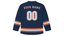 Load image into Gallery viewer, Dalian Original Hockey Jersey in Harbor Night Navy, back view with your name and number
