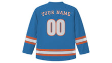Load image into Gallery viewer, Dalian Original Hockey Jersey in Yellow Sea Blue, back view with your name and number