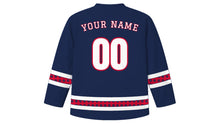 Load image into Gallery viewer, Danish Constitution Day Original Hockey Jersey in Navy Blue, back view with your name and number