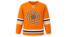 Load image into Gallery viewer, Day of the Dead Original Hockey Jersey in Orange, front view – custom name and number
