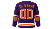 Load image into Gallery viewer, Day of the Dead Original Hockey Jersey in Purple, back view with your name and number